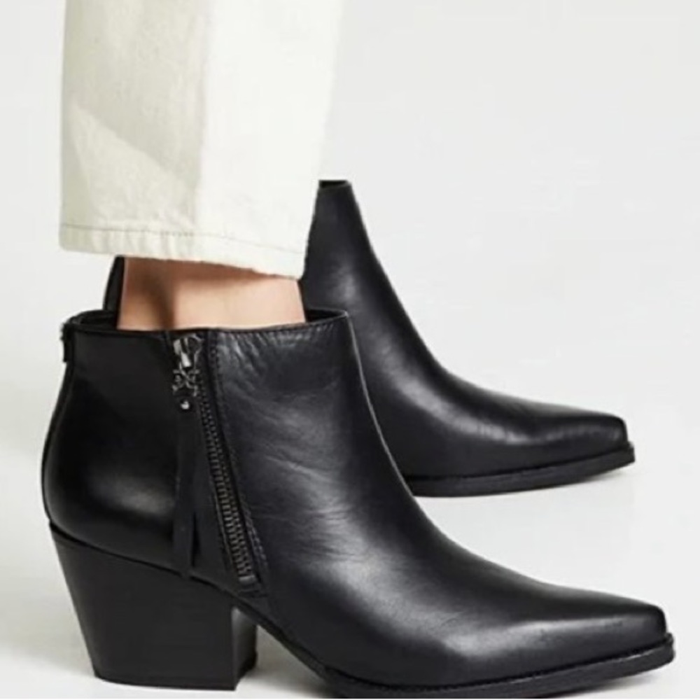 Sam Edelman Walden Black Leather Pointed Toe Zip Ankle Boots Bootie - 5.5